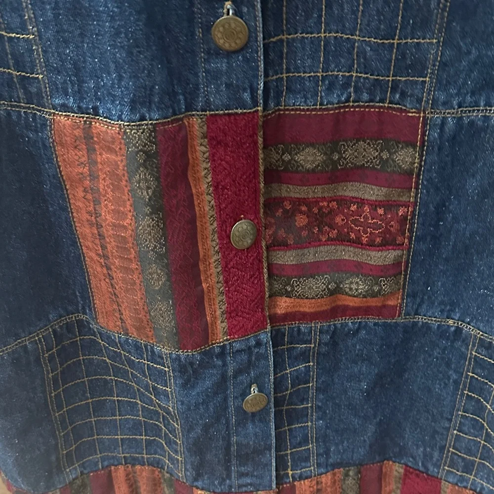 Toffee Apple Multicolor Patchwork Jean Jacket Size Large